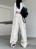 Purpdrank - Techwear Harajuku Beige Cargo Jeans Women Retro Streetwear Oversize Black Wide Leg Denim Pants Female Y2K Hippie Trouser