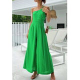 Purpdrank - Waist Folds Backless Double Strap Casual Wide Leg Jumpsuit Long Pants Green 2023 New Female Loose  Jumpsuit