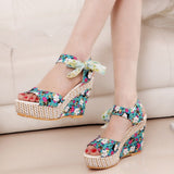 Purpdrank - INS Hot Lace Leisure Women Wedges Heeled Women Shoes Summer Sandals Party Platform High Heels Shoes Woman