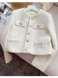 Purpdrank - Korean Chic Female Tweed Basic Jacket Coat Women Clothing Runway Style Woolen Outerwear