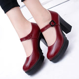 Purpdrank - New Arrival Women Classic Pumps Shoes Spring Summer Black Leather Mary Jane Heels Fashion Buckle Platform Shoes Woman A046