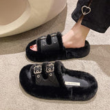 Purpdrank - Female Shoes Med Plush Slippers For Adults Slides Fashion Platform Flock Fur Luxury Flat Autumn Fabric