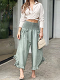 Purpdrank - Summer Spring Crop Top Ruffles Wide Leg Long Pants Set Outfits Two Pieces Shirt Women 2023 Casual Fashion Suit Button