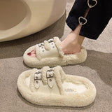 Purpdrank - Female Shoes Med Plush Slippers For Adults Slides Fashion Platform Flock Fur Luxury Flat Autumn Fabric