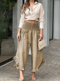 Purpdrank - Summer Spring Crop Top Ruffles Wide Leg Long Pants Set Outfits Two Pieces Shirt Women 2023 Casual Fashion Suit Button