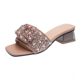 Purpdrank - Women Rhinestones Flip Flops Slippers Summer Fashion Buckle Low Heel Sandals Woman Comfortable Beach Slides Mujer