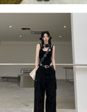 Purpdrank - Techwear Harajuku Beige Cargo Jeans Women Retro Streetwear Oversize Black Wide Leg Denim Pants Female Y2K Hippie Trouser