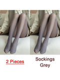 Purpdrank - 1/2pcs Translucent Wool Pants Sock Winter Stocking Fake Pantyhose Women's Thermal Pants Fleece Lined Warm Legging Tights