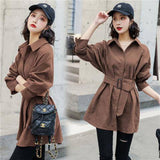 Purpdrank - Fashion Corduroy Jacket Women&#39;s Shirt Spring and Autumn New Korean Simple Single Breasted Long Sleeve Lapel Solid High Quality