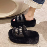 Purpdrank - Female Shoes Med Plush Slippers For Adults Slides Fashion Platform Flock Fur Luxury Flat Autumn Fabric