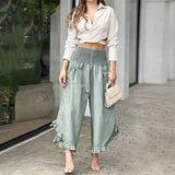 Purpdrank - Summer Spring Crop Top Ruffles Wide Leg Long Pants Set Outfits Two Pieces Shirt Women 2023 Casual Fashion Suit Button