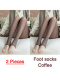 Purpdrank - 1/2pcs Translucent Wool Pants Sock Winter Stocking Fake Pantyhose Women's Thermal Pants Fleece Lined Warm Legging Tights