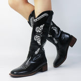 Purpdrank - Female Love Heart Mid Calf Boots For Women Cute Cowgirls Cowboy Chunky Heel Vintage Fashion Punk Western Boots Women