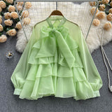 Purpdrank - 2023 spring fashion French Spring Summer New Style Ruffles Edge Gentle Sweet Style Long-sleeved Chic Fairy Blouse Top Women Blusas Mujer