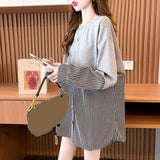 Purpdrank - Spring Autumn Women Korean Style Striped Patchwork Oversized Sweatshirt Student Casual Streetwear Loose Long Sleeve Pullover Top