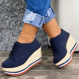 Purpdrank - New Fashion Vulcanize Shoes Women Sneakers Ladies Solid Color Wedge Thick Shoes Round Toe Lace-Up Comfortable Platform Sneakers