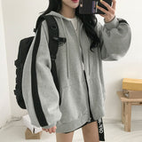 Purpdrank - Harajuku Women Sweatshirts Korean Version Oversized Solid Zip Up Hoodies Jacket Retro Long Sleeve Fleece Hooded Sweatshirt Coats