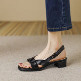 Purpdrank - Large Size Sandals Women's Summer New Korean Version with Skirts Low-heeled Women's Word Buckle Through Roman Shoes