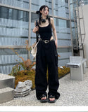 Purpdrank - Techwear Harajuku Beige Cargo Jeans Women Retro Streetwear Oversize Black Wide Leg Denim Pants Female Y2K Hippie Trouser