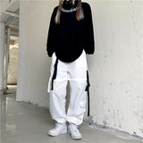 Purpdrank - Women Pants Jogges Black High Waist Korean Female Loose Casual Detachable Straight Leg Streetwear Cargo Long Pants Woman