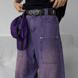 Purpdrank - Purple Baggy Jeans Women Boyfriend Style High Waist Gradient Color Washed Y2k Cargo Pants Mopping Straight Denim Trousers