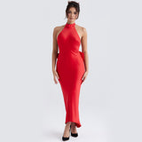 Purpdrank - Maxi Back Big Bow Prom Evening Party Dresses Sexy Backless Bodycon Satin Dress Halter Elegant Dresses For Women