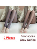 Purpdrank - 1/2pcs Translucent Wool Pants Sock Winter Stocking Fake Pantyhose Women's Thermal Pants Fleece Lined Warm Legging Tights