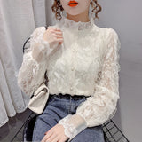 Purpdrank - Blusas Mujer De Moda Verano 2023 New Regular Slim Long-sleeved Blouse Shirts Women Tops Lace Loose Ruffle Vintage Shirts