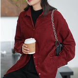 Purpdrank - Fashion Corduroy Jacket Women&#39;s Shirt Spring and Autumn New Korean Simple Single Breasted Long Sleeve Lapel Solid High Quality