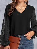 Purpdrank - V-Neck Paneled Casual Long-Sleeve Blouse