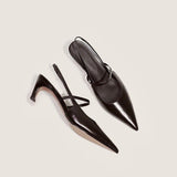 Purpdrank - Women Solid Color Pointed Toe Heeled Slingback