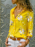 Purpdrank - Women's Blouse Shirt Leopard Floral Flower Long Sleeve Print Shirt Collar Tops Casual Basic Top Leopard White Yellow / Work-826