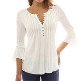 Purpdrank - Women Elegant Ruffles Tops Plus Size Flare Sleeve Solid Casual Loose Shirt Blouse