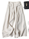 Purpdrank - Solid Color Ramie Cotton Plus Size Loose Ninth Wide-Leg Pants