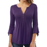 Purpdrank - Women Elegant Ruffles Tops Plus Size Flare Sleeve Solid Casual Loose Shirt Blouse