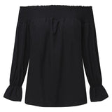Purpdrank - Women Sexy Off Shoulder Strapless Bowknot Slash Neck Shirts Casual Loose Plus Size Blouse Tops