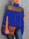 Purpdrank - Batwing Sleeves See-Through High-Neck Blouses&Shirts Tops