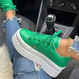Purpdrank - Women's Sneakers Height Increasing Shoes Platform Sneakers Outdoor Daily Platform Round Toe Sporty Casual Preppy Walking Shoes Polyester Lace-up Solid Color Solid Colored Black White Green