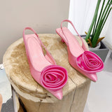 Purpdrank - Women Pointed Toe Flower Decorated Open Heeled Sandals