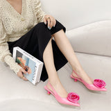 Purpdrank - Women Pointed Toe Flower Decorated Open Heeled Sandals