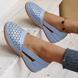 Purpdrank - Women's Sandals Wedge Sandals Comfort Shoes Plus Size Outdoor Work Daily Summer Hollow Out Flat Heel Round Toe Classic Casual Minimalism Walking Shoes Faux Leather Loafer Solid Color Solid Colored
