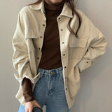 Purpdrank - Spring New Women Solid Corduroy Shirts Jackets Full Sleeve Turn-Down Collar Oversize Coats Casual Autumn Basic Outwear T0O901F