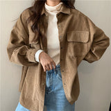 Purpdrank - Spring New Women Solid Corduroy Shirts Jackets Full Sleeve Turn-Down Collar Oversize Coats Casual Autumn Basic Outwear T0O901F