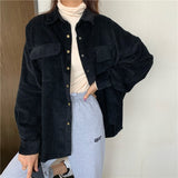 Purpdrank - Spring New Women Solid Corduroy Shirts Jackets Full Sleeve Turn-Down Collar Oversize Coats Casual Autumn Basic Outwear T0O901F