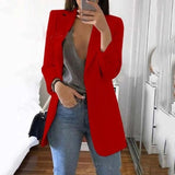 Purpdrank - Women's Casual Mid Coat Lapel Slim Cardigan Outdoor Work Suit Jackets Open Front Coat Cloak Jackets Female Blusas Chaqueta Mujer