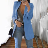 Purpdrank - Women's Casual Mid Coat Lapel Slim Cardigan Outdoor Work Suit Jackets Open Front Coat Cloak Jackets Female Blusas Chaqueta Mujer