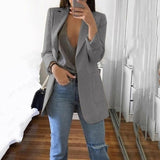 Purpdrank - Women's Casual Mid Coat Lapel Slim Cardigan Outdoor Work Suit Jackets Open Front Coat Cloak Jackets Female Blusas Chaqueta Mujer