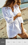 Purpdrank - Sexy New Shirt Beach Up White Beach Dress Loose Blouse Tunic Pocket Long Sleeve Swimsuit Cover Up Casual Beachwear