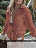 Purpdrank - Sexy New Shirt Beach Up White Beach Dress Loose Blouse Tunic Pocket Long Sleeve Swimsuit Cover Up Casual Beachwear