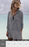 Purpdrank - Sexy New Shirt Beach Up White Beach Dress Loose Blouse Tunic Pocket Long Sleeve Swimsuit Cover Up Casual Beachwear